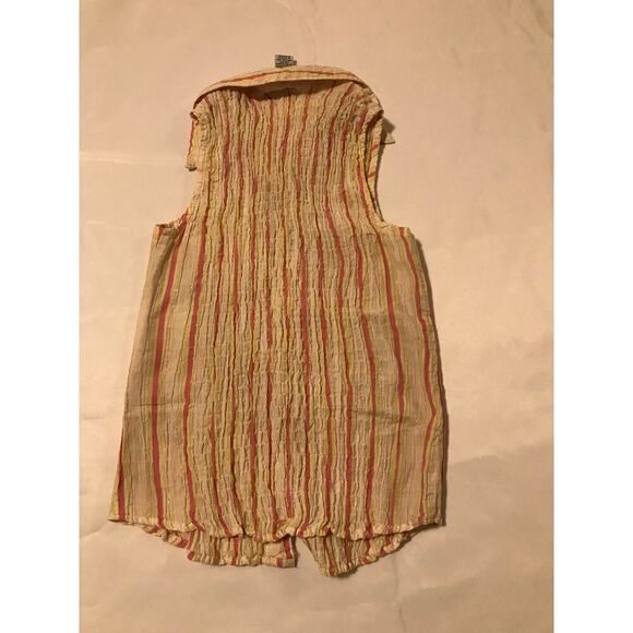 Unique Spectrum VTG Butter yellow & pink striped sleeveless shirt Size Medium - Picture 6 of 6